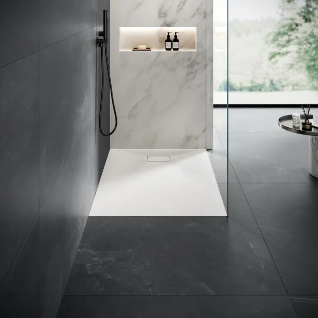Berlin Rectangular Matt White Slate Effect SMC Composite Shower Tray 1200x800mm