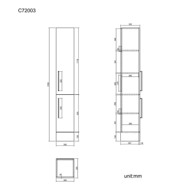 Harper Stone Grey Floor Standing Tall Cabinet 1900x300mm - Black Accents