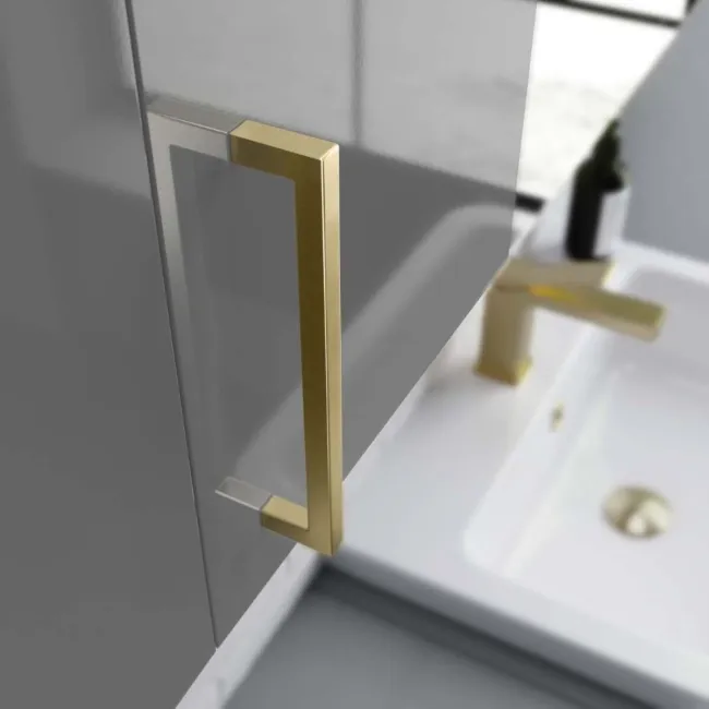 Harper Stone Grey Wall Hung Cabinet 600x300mm - Brushed Brass Accents