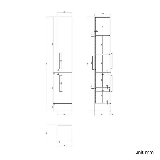 Harper Navy Blue Floor Standing Tall Cabinet 1900x300mm - Black Accents  