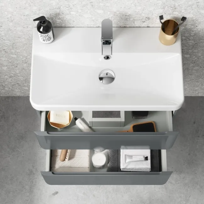 Corsica Storm Grey Wall Hung Slimline Basin Drawer Vanity 600mm