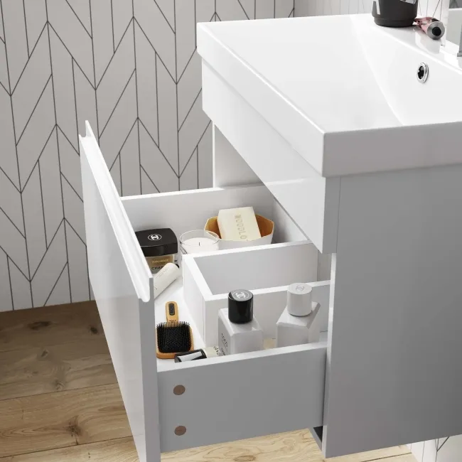 Trent Gloss White Wall Hung Basin Drawer Vanity 600mm