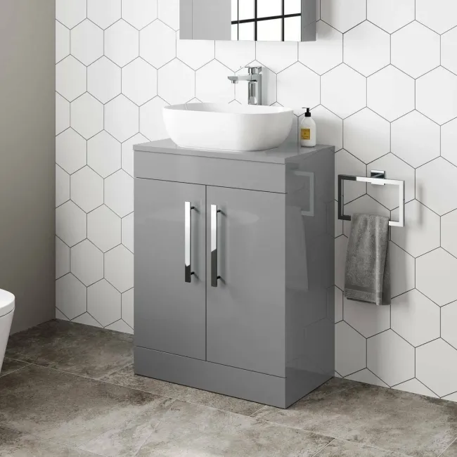 Avon Stone Grey Vanity with Curved Counter Top Basin 600mm