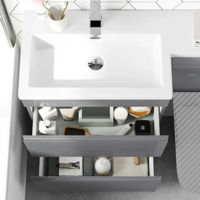 Trent Stone Grey Basin Vanity Drawer and Back To Wall Unit 1100mm - Left Handed