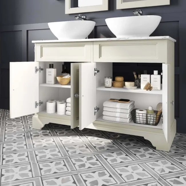 Lucia Chalk White Double Vanity with Marble Top & Oval Counter Top Basin 1200mm