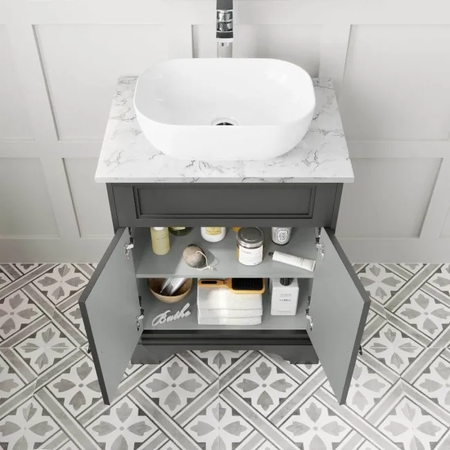 Lucia Graphite Grey Vanity with Marble Top & Curved Counter Top Basin 640mm