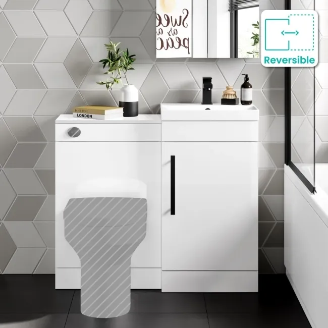 Avon Gloss White Basin Vanity and Back To Wall Unit 950mm - Black Accents