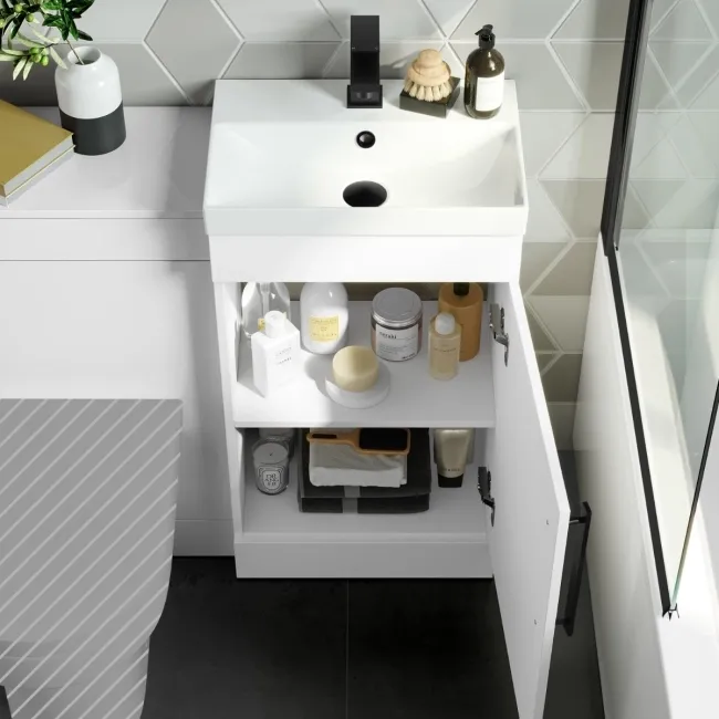 Avon Gloss White Basin Vanity and Back To Wall Unit 950mm - Black Accents