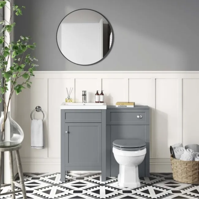Bermuda Dove Grey Combination Vanity Basin and Hudson Toilet with Wooden Seat 1000mm
