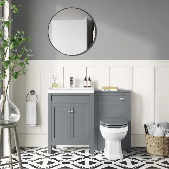Bermuda Dove Grey Combination Vanity Basin and Hudson Toilet with Wooden Seat 1100mm