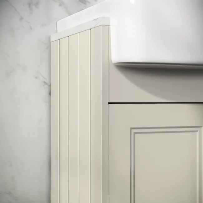 Monaco Chalk White Combination Vanity Basin with Marble Top & Hudson Toilet with Wooden Seat 1200mm