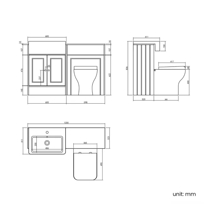 Monaco Dove Grey Combination Vanity Basin with Marble Top & Atlanta Toilet 1200mm - Brushed Brass Accents
