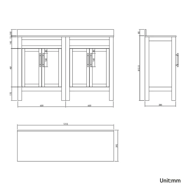 Bermuda Chalk White Cabinet with Marble Top 1200mm Excludes Counter Top Basin - Brass Knurled Handles