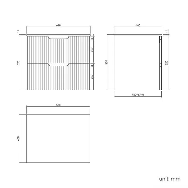 Crete Fluted Navy Blue Wall Hung Drawer Vanity with Marble Top 600mm - Excludes Counter Top Basin