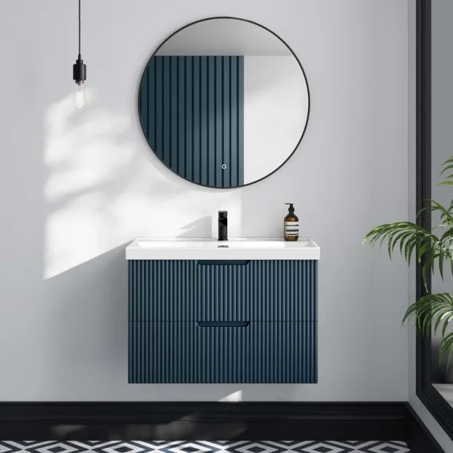 Crete Fluted Navy Blue Wall Hung Basin Drawer Vanity 800mm