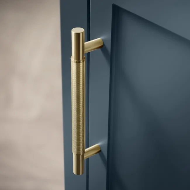 Bermuda Inky Blue Cloakroom Basin Vanity 400mm - Brass Knurled Handles