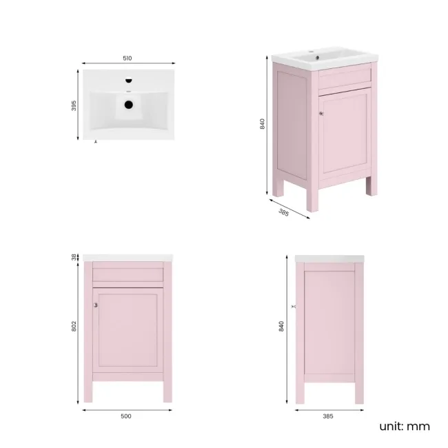 Bermuda Cashmere Pink Basin Vanity 500mm