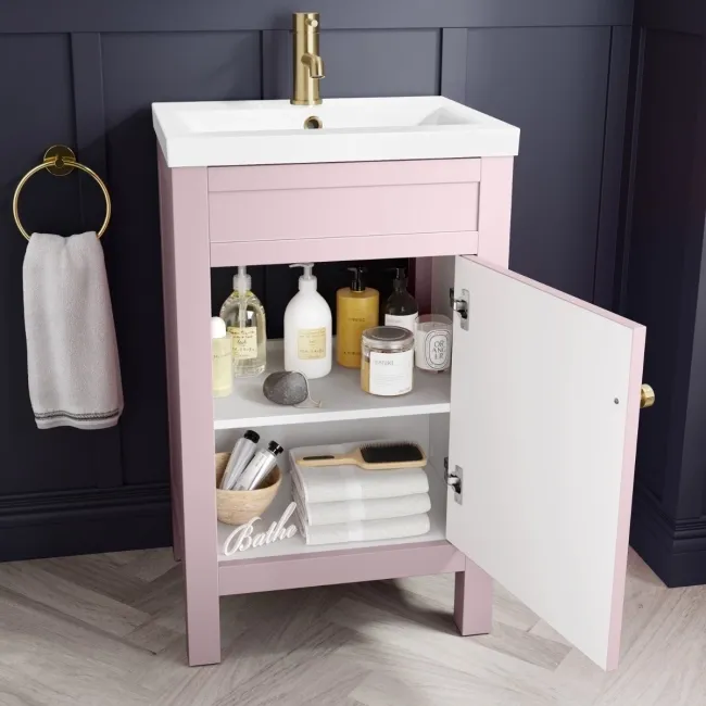 Bermuda Cashmere Pink Basin Vanity 500mm - Brushed Brass Accents