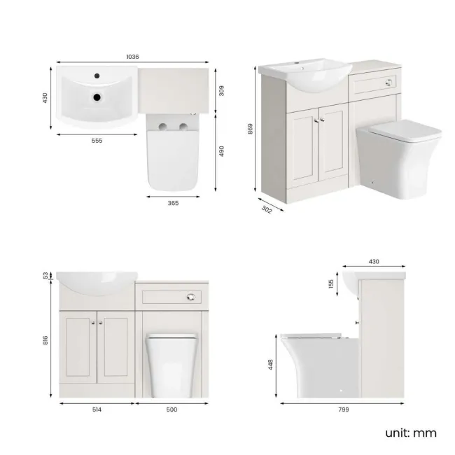 Capri Cotton White Combination Vanity Basin and Houston Toilet 1050mm - Chrome Handles