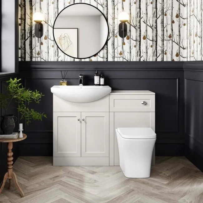 Capri Cotton White Combination Vanity Basin and Houston Toilet 1150mm - Chrome Handles