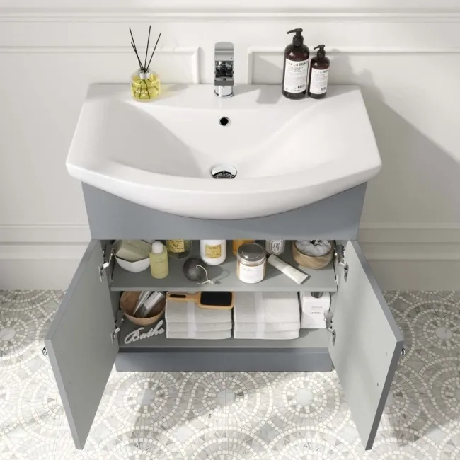 Capri Fog Grey Combination Vanity Basin and Denver Toilet 1350mm - Chrome Handles