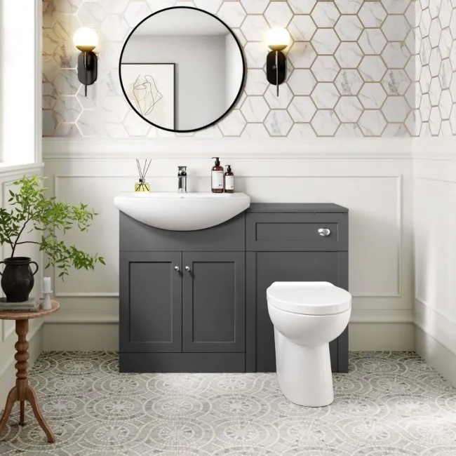 Capri Slate Grey Combination Vanity Basin and Austin Toilet 1150mm - Chrome Handles