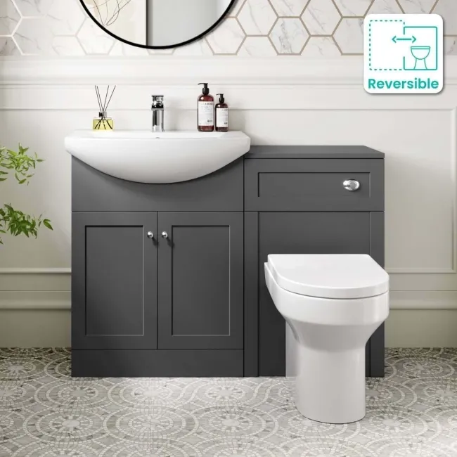 Capri Slate Grey Combination Vanity Basin and Denver Toilet 1150mm - Chrome Handles