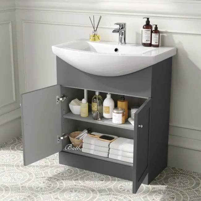 Capri Slate Grey Combination Vanity Basin and Houston Toilet 1350mm - Chrome Handles