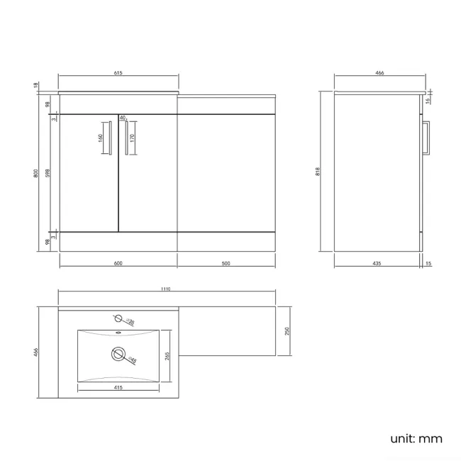Mersey Gloss White Basin Vanity and Back To Wall Unit 1100mm -Excludes Toilet