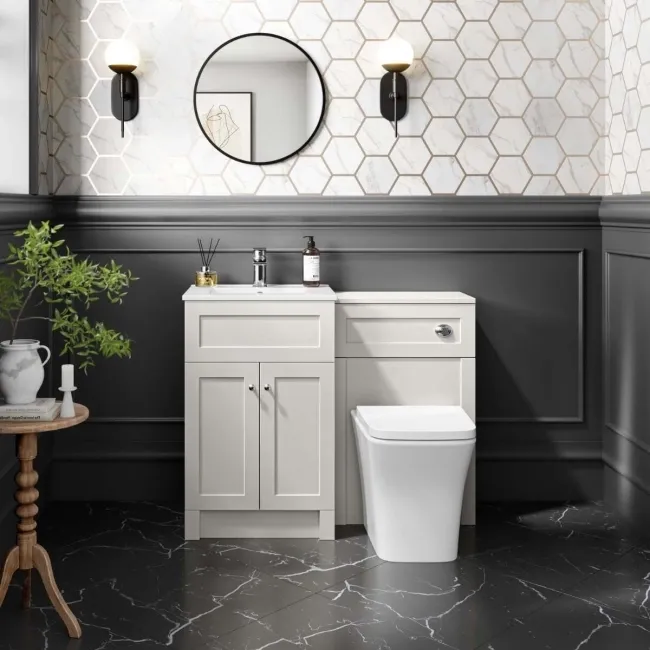 Milos Cotton White Combination Vanity Basin and Houston Toilet 1000mm - Chrome Handles