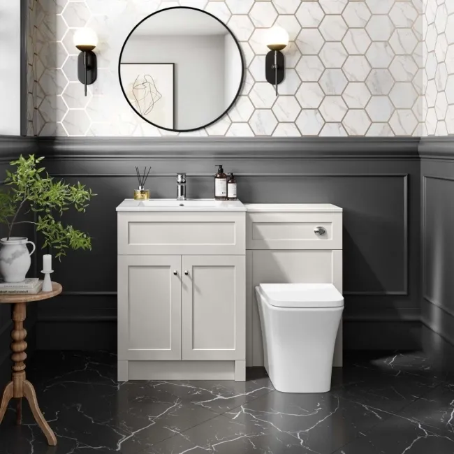 Milos Cotton White Combination Vanity Basin and Houston Toilet 1100mm - Chrome Handles