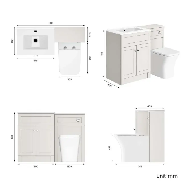 Milos Cotton White Combination Vanity Basin and Houston Toilet 1100mm - Chrome Handles