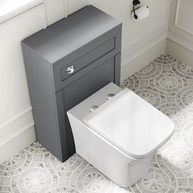 Milos Fog Grey Combination Vanity Basin and Houston Toilet 1300mm - Chrome Handles