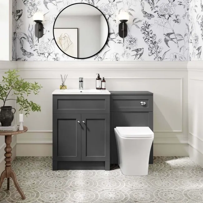 Milos Slate Grey Combination Vanity Basin and Houston Toilet 1100mm - Chrome Handles
