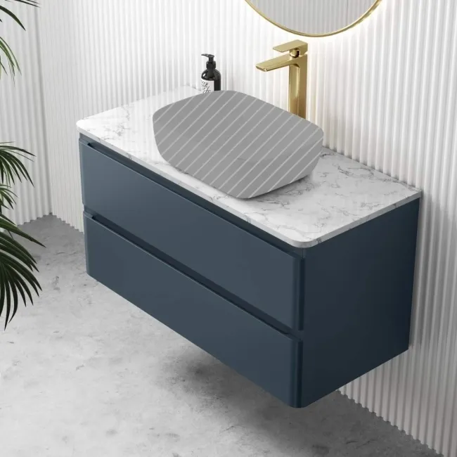 Corsica Inky Blue Drawer Vanity with Marble Top 1000mm - Excludes Counter Top Basin
