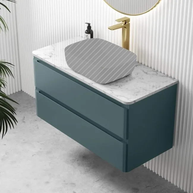 Corsica Midnight Green Drawer Vanity with Marble Top 1000mm - Excludes Counter Top Basin