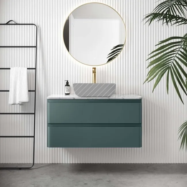 Corsica Midnight Green Drawer Vanity with Marble Top 1000mm - Excludes Counter Top Basin