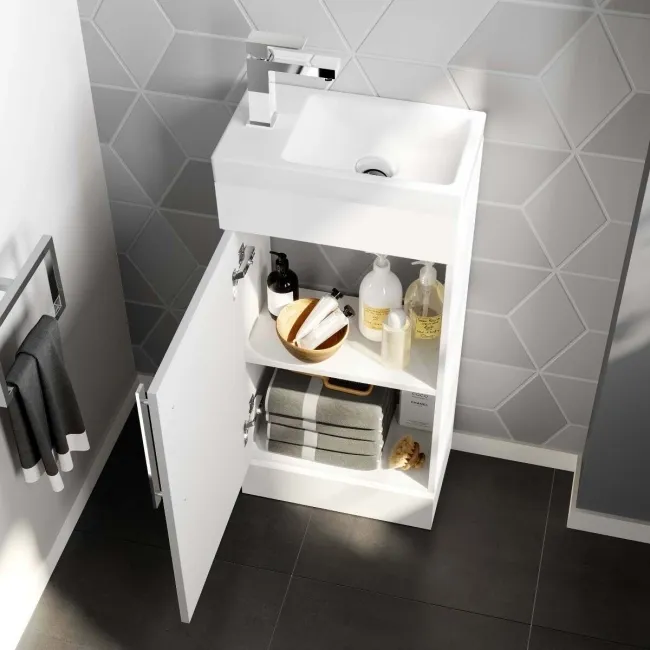 Avon Gloss White Cloakroom Floor Standing Basin Vanity 400mm and Toilet Set