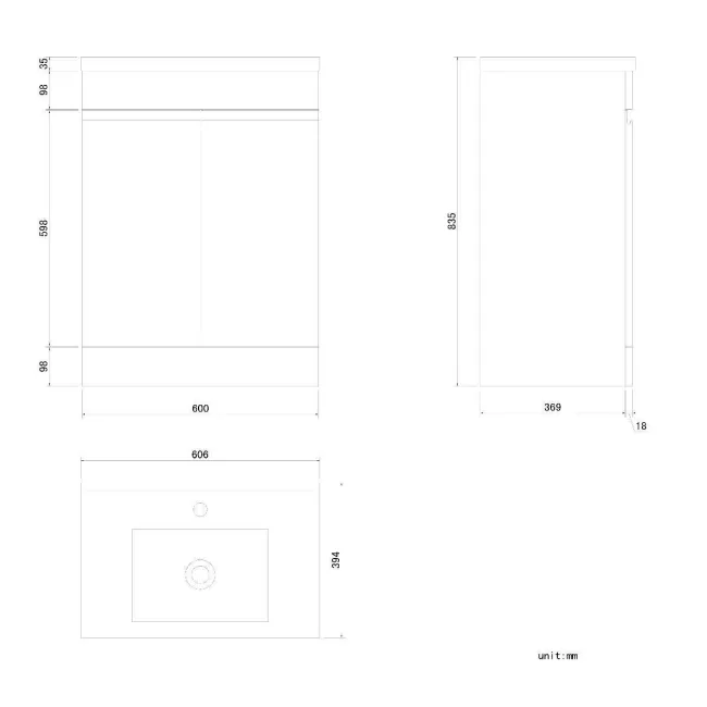 Trent Gloss White Basin Vanity 600mm and Toilet Set