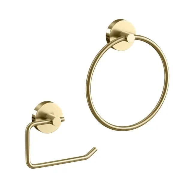 Sofia Brushed Brass Toilet Roll Holder & Towel Ring