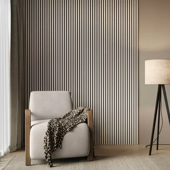 Trepanel Design® Ivory Slate Effect Slat on Black Felt Wall Panels