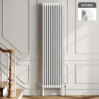 Athens White Double Column Vertical Traditional Radiator 1800x470mm