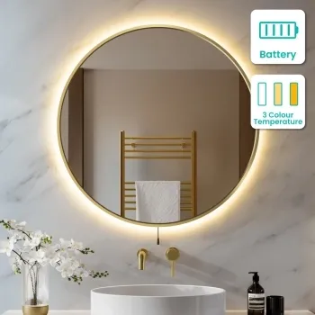 Delilah Battery Operated Brushed Brass Round Backlit LED Mirror 800mm