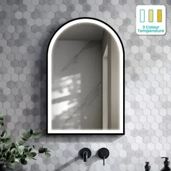 Maya Black Framed Arched Illuminated LED Mirror 750x500mm