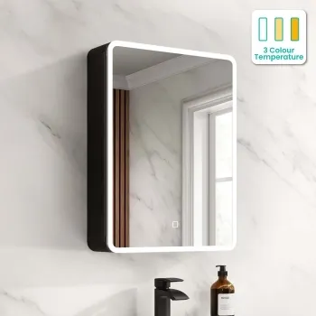 Aurora Matt Black Illuminated LED Mirror Cabinet 600x450mm