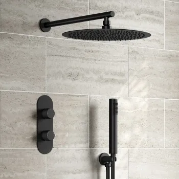 Ballina Premium Matt Black Round Thermostatic Shower Set - 300mm Head & Hand Shower