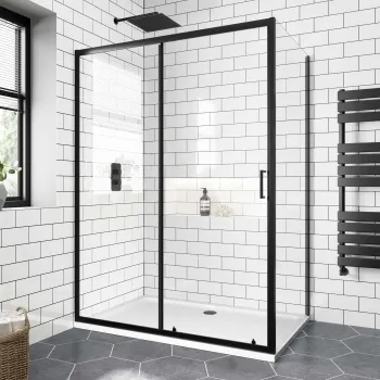 London Matt Black 6mm Sliding Shower Enclosure 1400x900mm