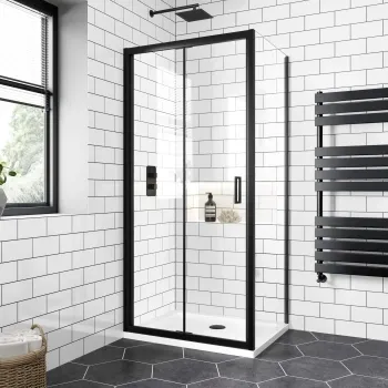 London Matt Black 6mm Bifold Shower Enclosure 900x760mm
