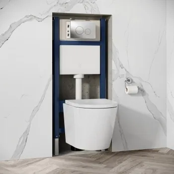 Idaho Pneumatic Wall Hung Toilet Frame and Concealed Cistern with Chrome Flush Plate - Round Buttons