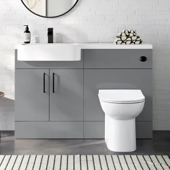 Harper Stone Grey Combination Vanity Basin and Aruba Toilet 1200mm - Black Accents - Left Handed